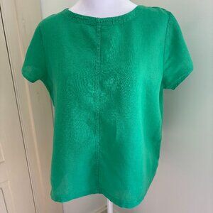 Button-Back, Short-Sleeved Green Linen Blouse by C & C California, Size Medium